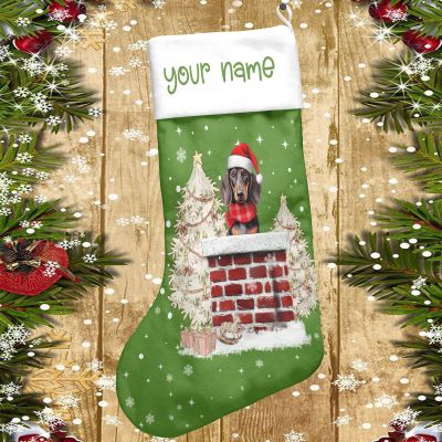 Personalized Dachshund Christmas Stocking, Cute Dachshund Stocking (Style 4)